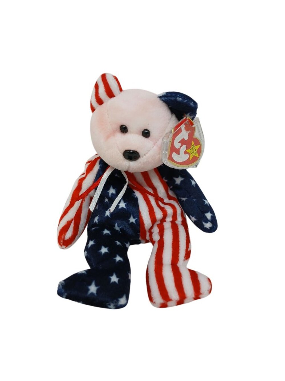 Ty Beanie Baby Spangle Bear Plush Stars & Stripes Pink Face 1999 W/ Tags #D46
